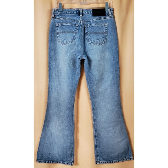 Vtg Express Jeans Size 9/10 SHORT Extreme Flare Distressed Light-Medium Blue Y2K - Picture 2 of 12